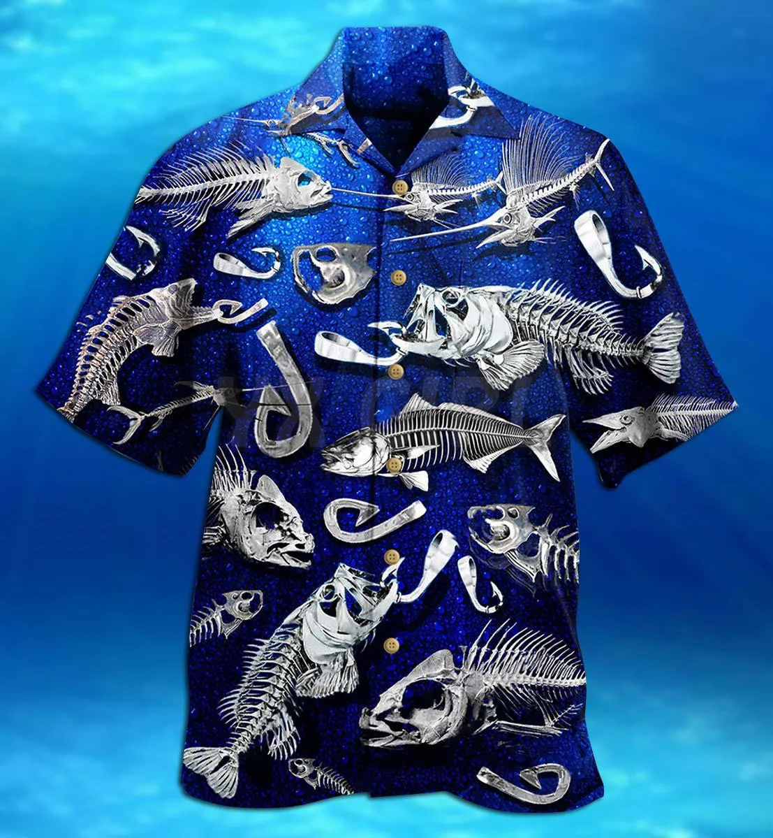 

Fishing Fishbone Hawaii Shirt 3D All Over Printed Hawaiian Shirt Men's For Women's Harajuku Casual Shirt Unisex