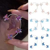 2022 silver plated metal butterfly ear clips without piercing for women sparkling zircon ear cuff clip earrings wedding jewelry