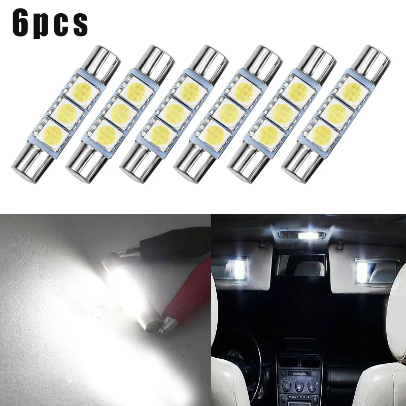 

New High Quality 6Pcs Xenon White 3SMD 6641 6614F LED Bulb Sun Visor Mirror Fuse Lights Auto Replacement Lamps Universal