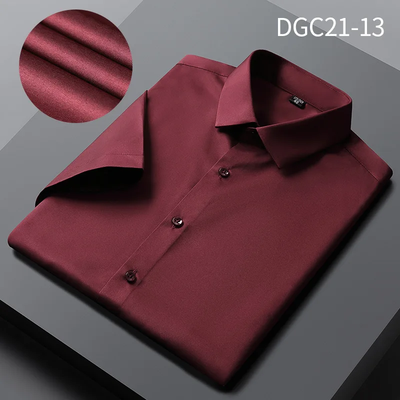 Men's clothing short-sleeved shirts sweat-absorbing, breathable, slim, non-iron, anti-wrinkle, solid color,  men summer shirts