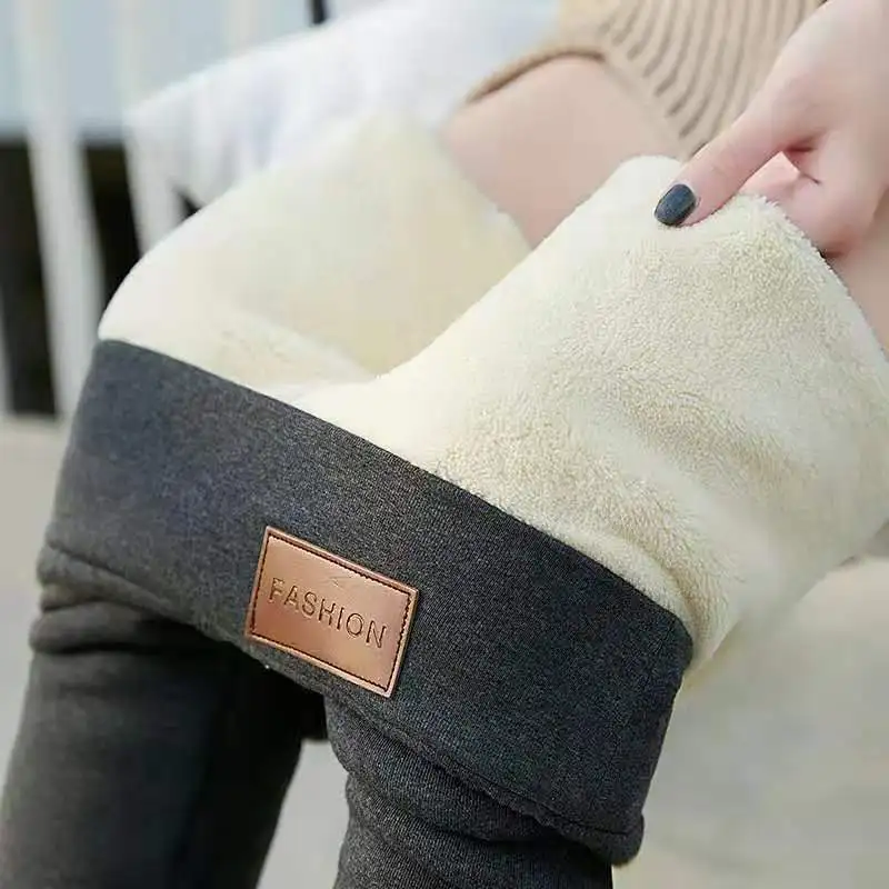 

Autumn and winter plush thickened leggings brown lamb velvet women's high waisted tight and warm pants