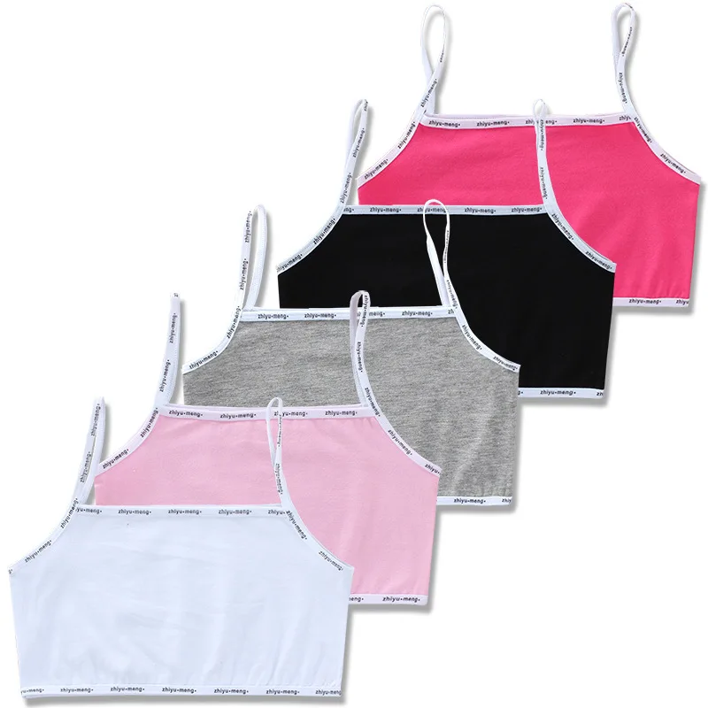 

5Pcs Children Girl Training Bra Cotton Letters Printed Teens Underwear Summer Kids Vest for 8 -14Years