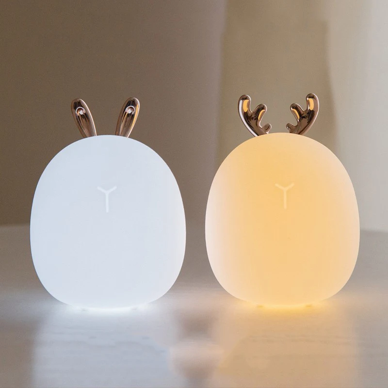 

Мягкий силиконовый Ночной светильник в виде оленя, кролика, с регулируемой яркостью, USB-зарядка, дизайн для детей, Детский подарок, прикроватный Декор для спальни