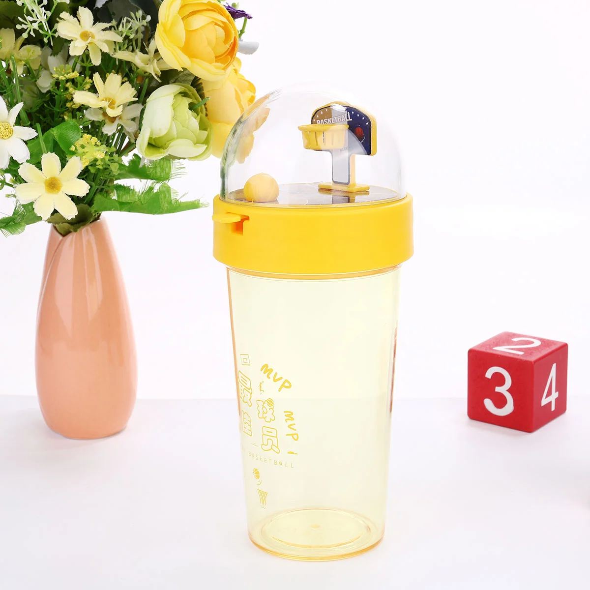 

Water Bottle Cup Drinking Plastic Travel Basketball Kids Cups Students Bottles Tumblers Straws Reusable Lids Game Straw Boys
