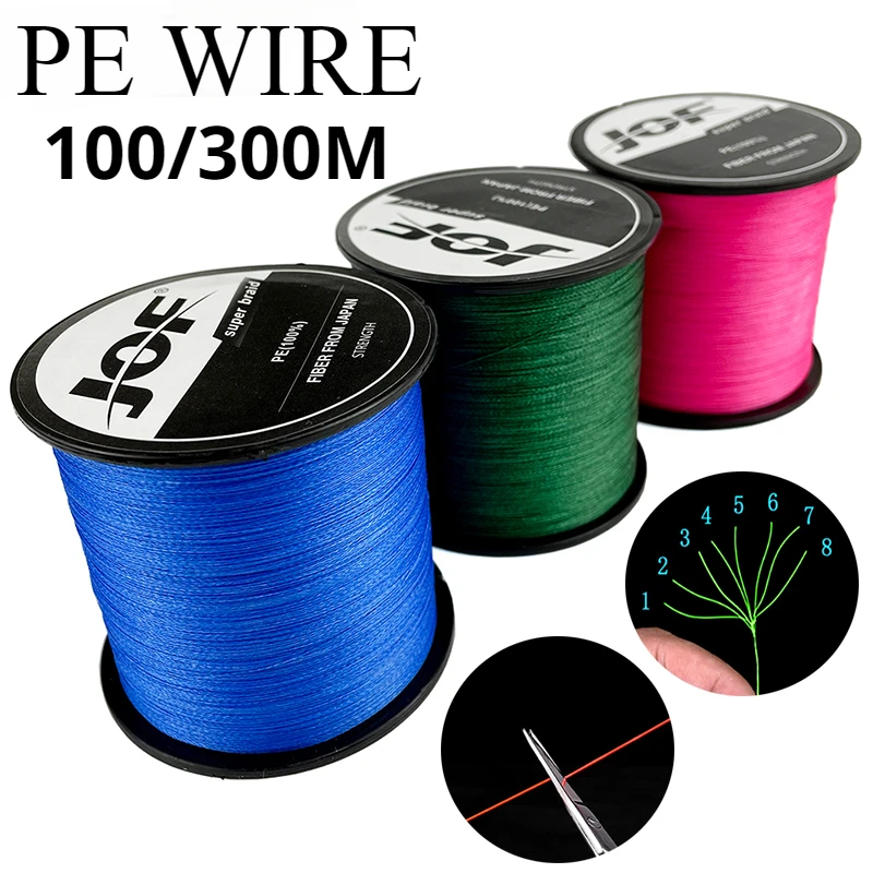 JOF Top Quality 8 Strands Wear-resistant Braided Fishing Line 100m/300m PE Smooth Lure Wire Strong 18-78LB Diameter 0.14-0.5mm