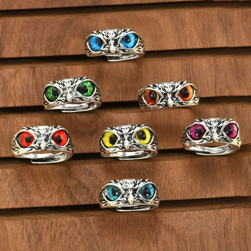 

Punk Rock Demon Eye Owl Ring for Men Women Halloween Exaggerated Antique Siver Color Personality Opening Adjustable Rings