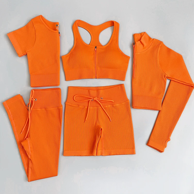 2/3/5PC Women's tracksuit Seamless Yoga Set Workout Sportswear Gym Clothing Drawstring High Waist  Leggings Fitness Sports Suits 1