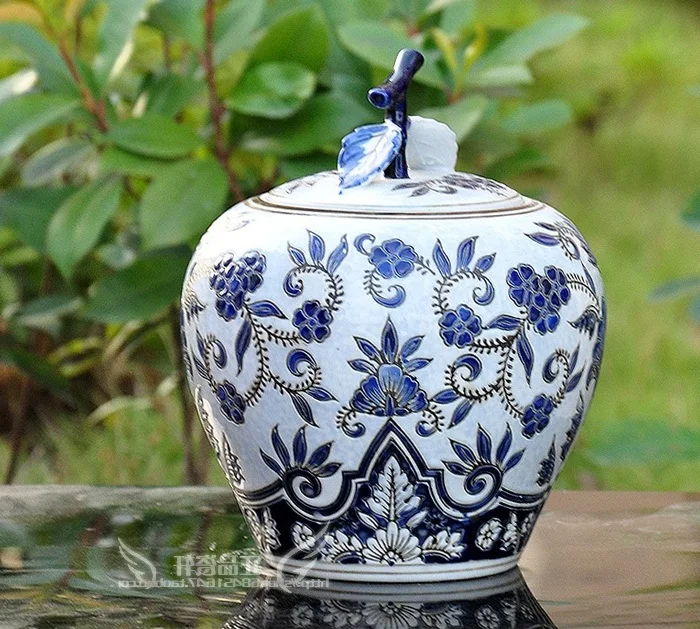 

Jingdezhen guci ceramic cover antique blue white apple storage tank sugar cans tea pots foreign trade porcelain