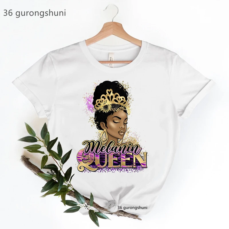 

Лидер продаж 2022, футболки с графическим принтом королевы меланина и золотыми блестками, Женская крутая белая футболка, женская черная футболка для девушек
