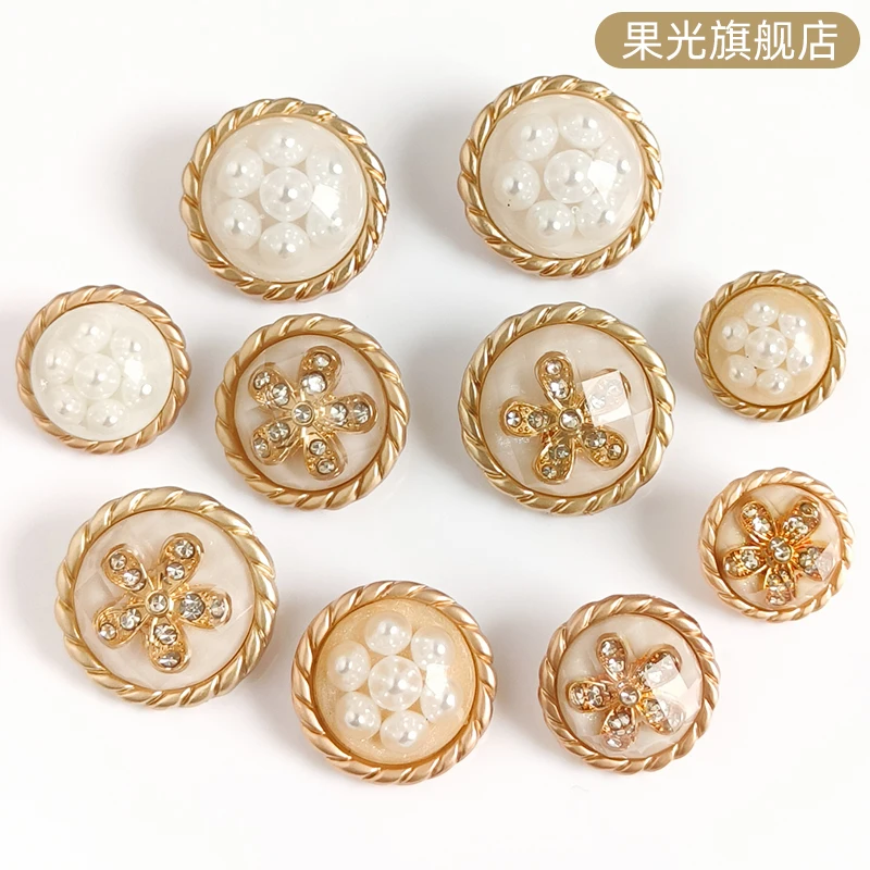 

5pcs./1 pack new premium metal round set with diamonds buttons, small fragrant snowflake diamond buttons, cardigan sweater
