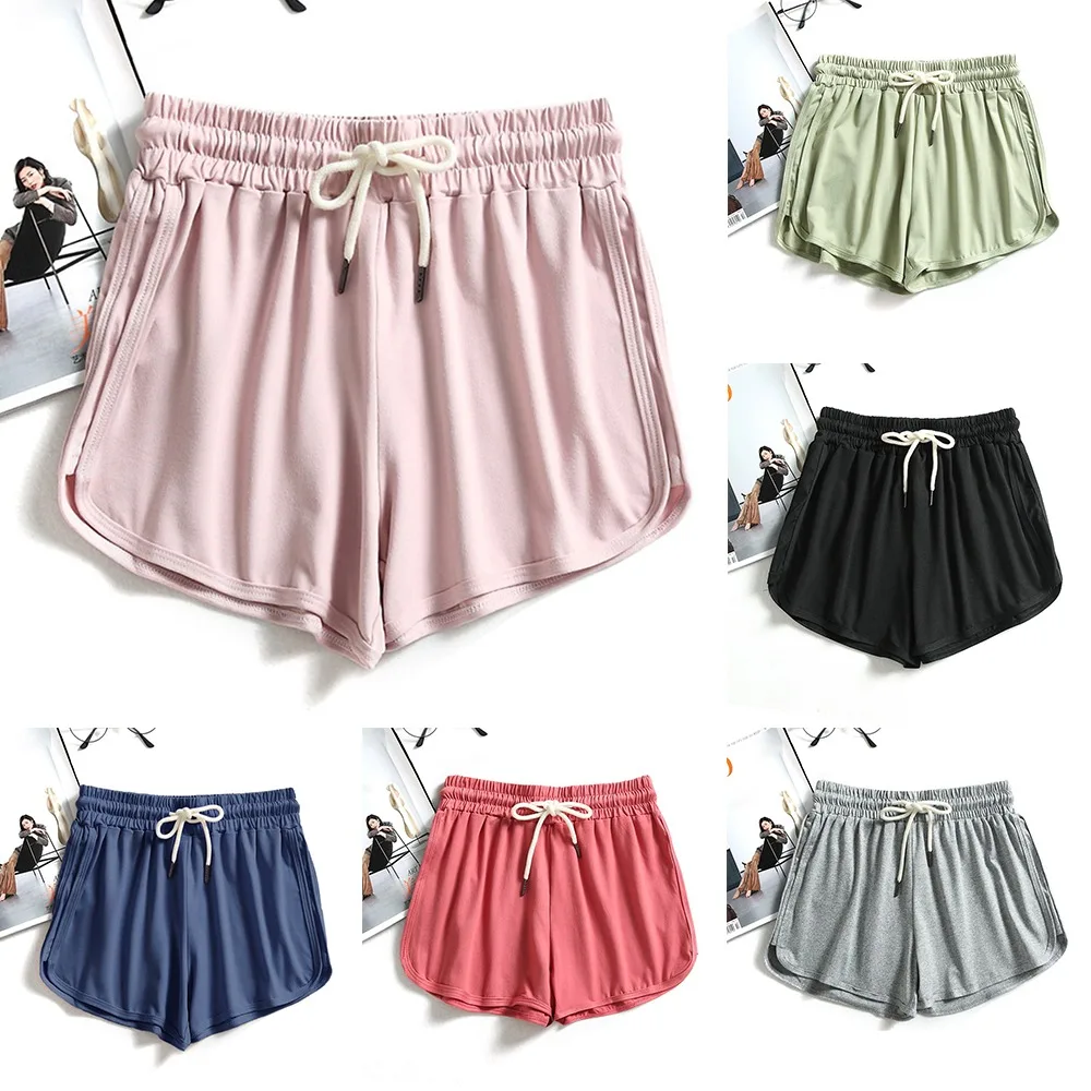 

Спортивные шорты, женские летние новые обтягивающие шорты карамельных цветов на шнуровке, повседневные женские пляжные шорты с эластичным ...