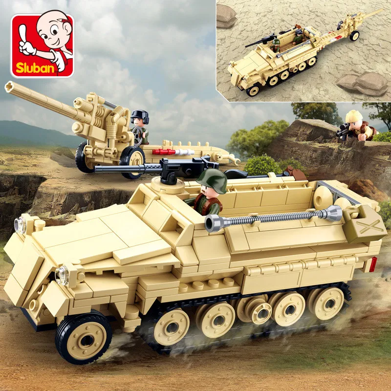 

Sluban Building Block Toys WW2 Army SDKFZ251 Half-Track Cannon 460PCS Bricks B0695 Military Construction Fit With Leading Brands