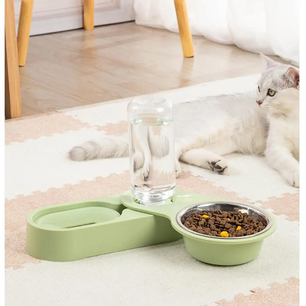 

Pet Dual Bowl Stainless Steel Rotating Folding Automatic Drinking Water Feeding Storage Feeder Pet Bowl Cat Accessories
