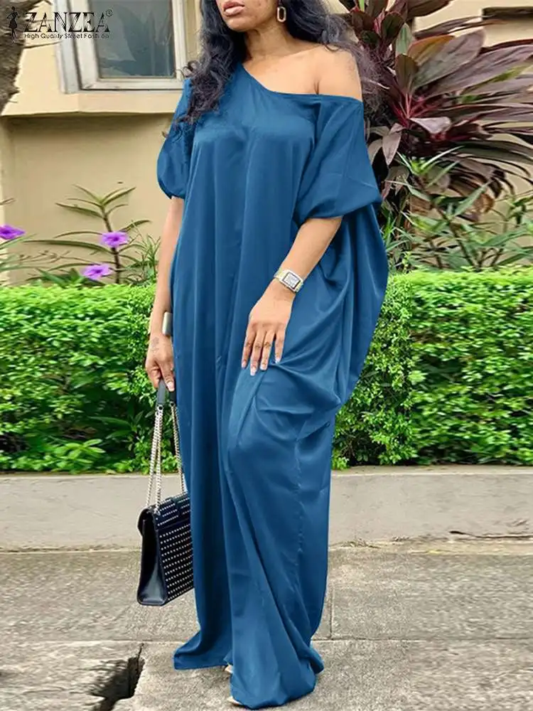 

ZANZEA Women Elegant Holiday Party Oversized Long Robe Summer Solid Dress Half Sleeve O-Neck Baggy Kaftan Vestidos Sundress