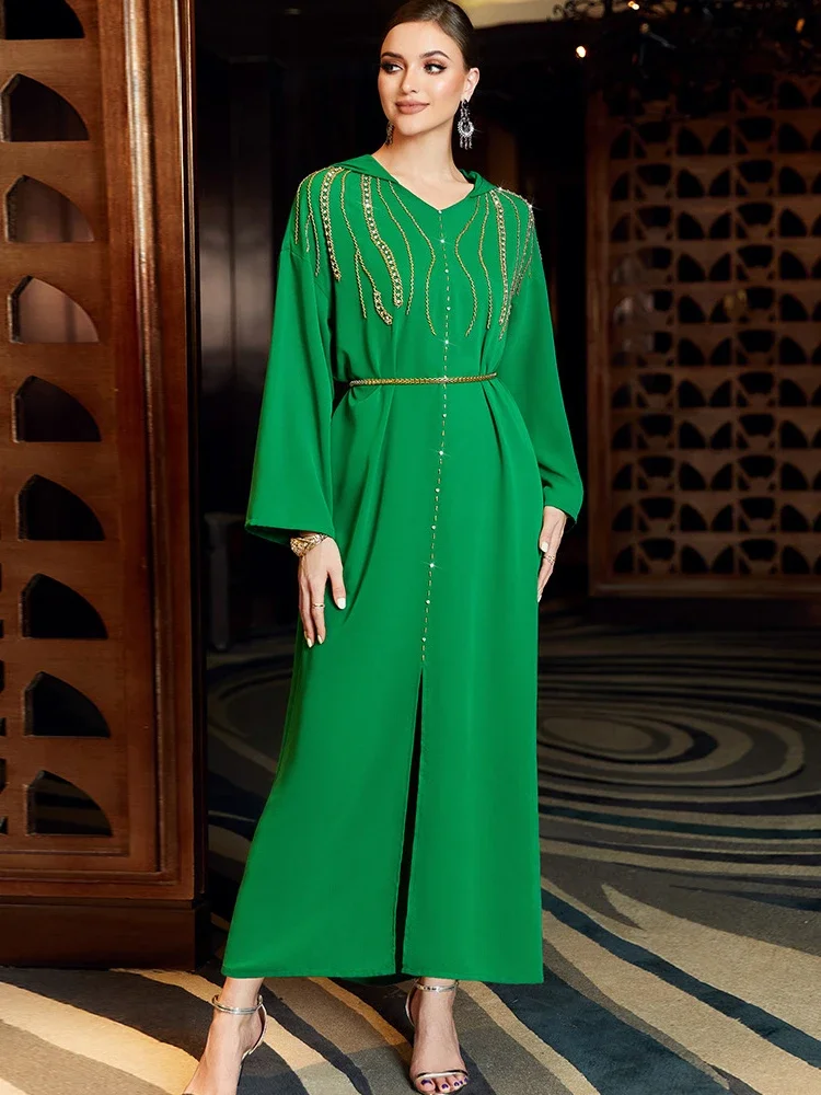 Ид Длинные платья с капюшоном и бриллиантами для женщин Платье Джалабия