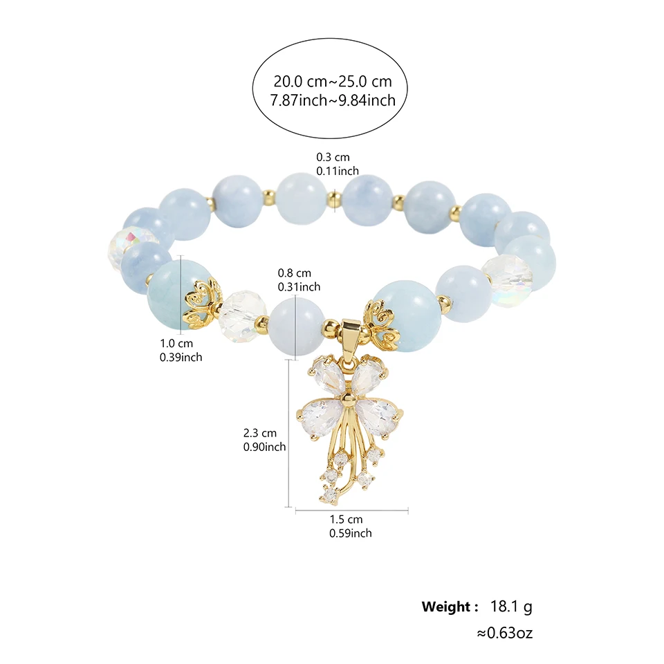 Женский браслет с бабочкой и кисточкой из розового кристалла