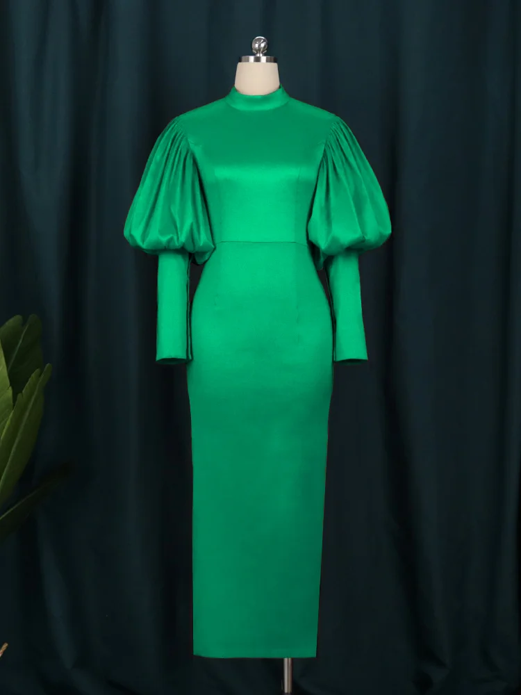 2023 New in Wome Red Elegant Evening Dress Puffy Long Sleeve Slim Fit Bright Sparkly Large Classy Birthday Party Formal Outfit