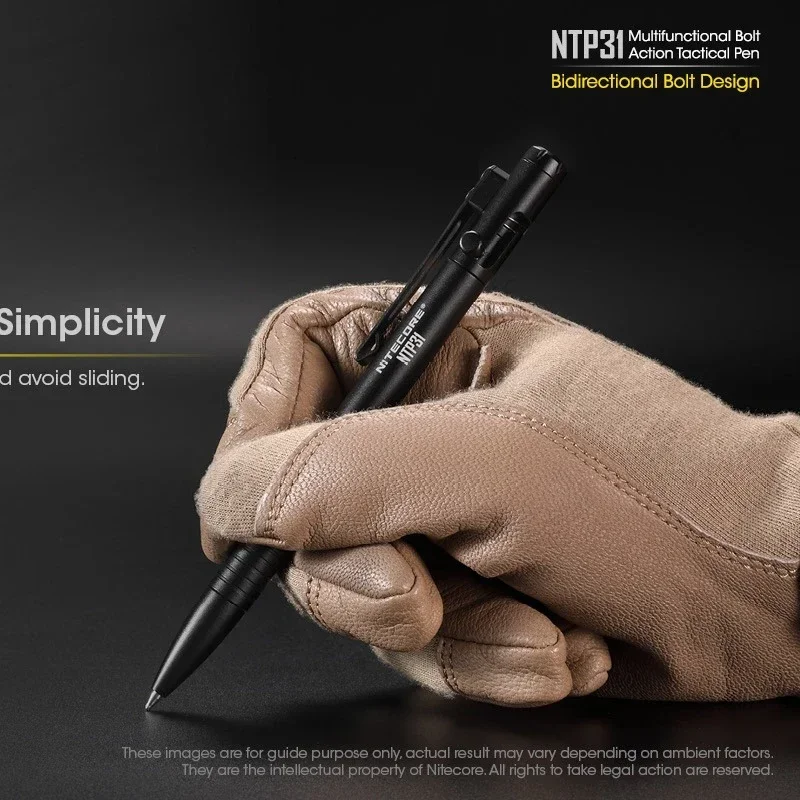 Фото Тактическая ручка Nitecore NTP31 для самообороны, разбивания стекла и ежедневного письма, из алюминиевого сплава, с двусторонним болтовым механизмом. №4