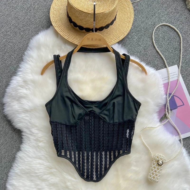 

Женская Летняя лоскутная вязаная кофта, Асимметричный топ с вырезами, винтажная блузка на бретелях