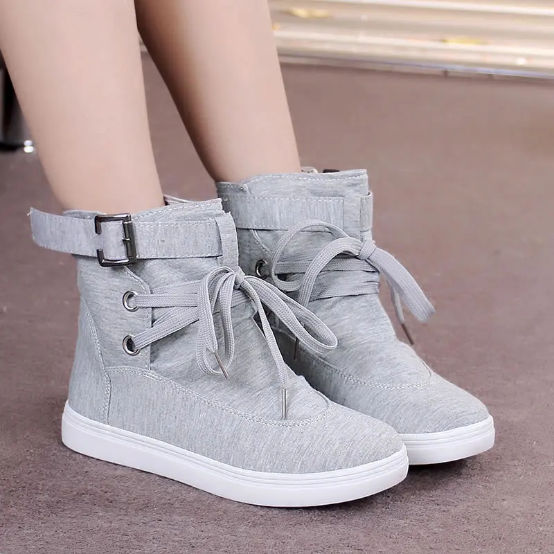 2021 Spring and Autumn New Women's Plus Velvet High-top Shoes Shoes Lace-up Student Flat-bottomed Casual Women's Short Boots