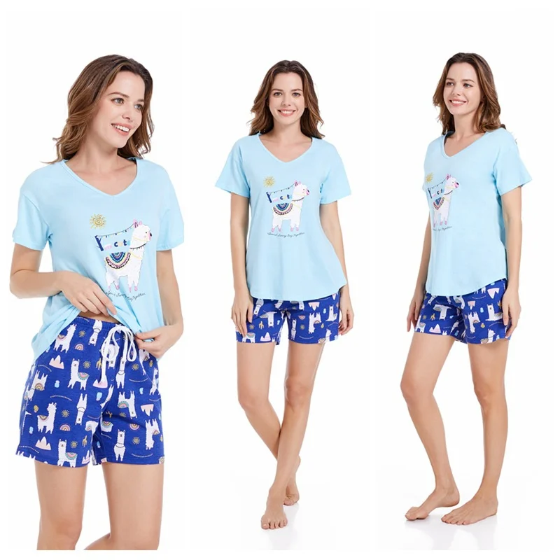 

Summer Pajamas Set Short Sleeve T-shirt Shorts 2Piece/Set Sexy Cartoon Pyjama Big Size Mom Homewear Cozy Plus Sleepwear