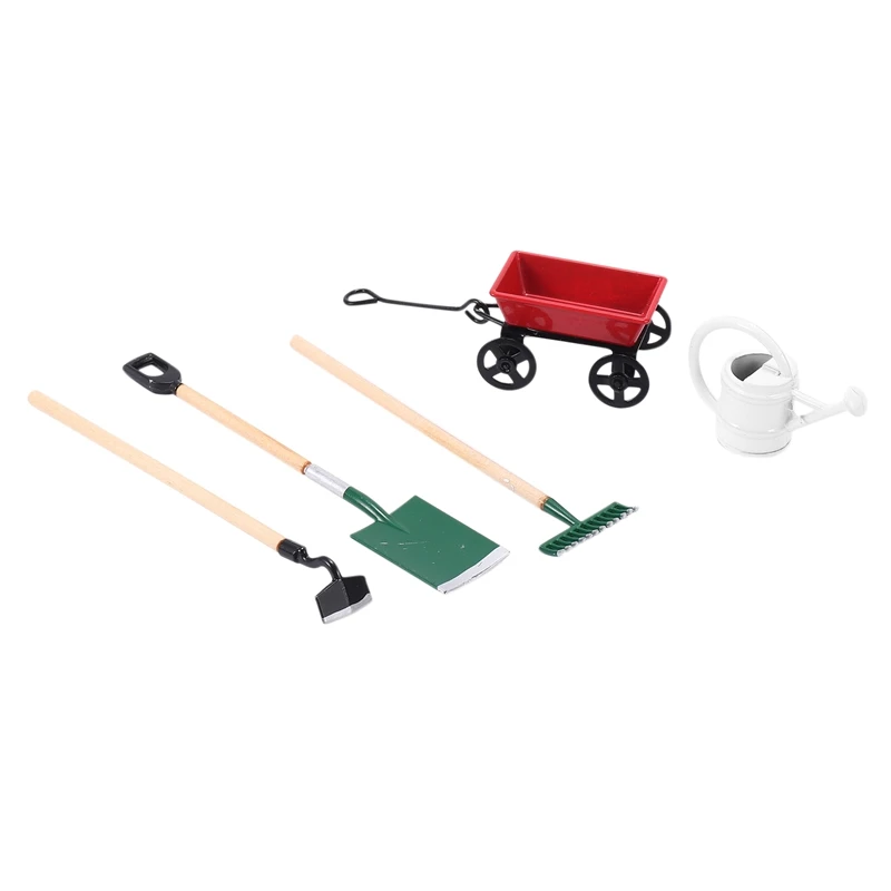 

DIY Watering Can Pulling Cart Spade Rake Garden Tools For Children Dolls House Miniatures Accessories Set