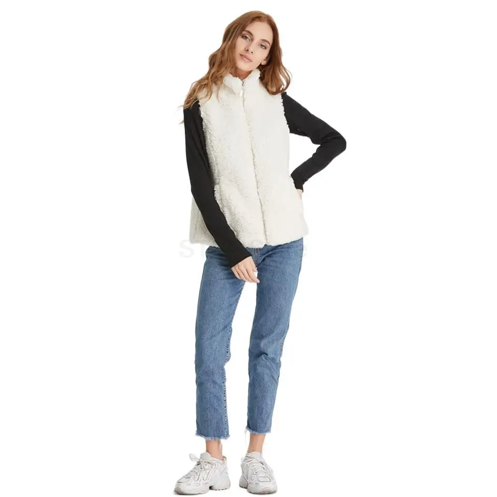 Winter Thermal Teddy Real Fur Women Vest Leisure Sleeveless Zipper With Pockets Fur Vests Pure Color simpleWomen Winter Coat