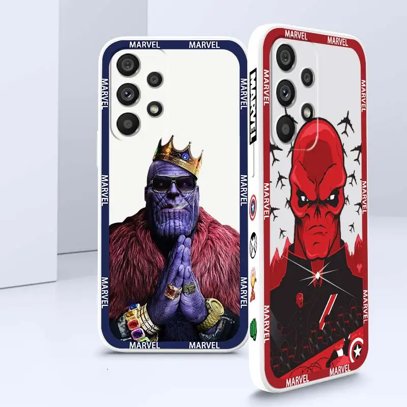 

Marvel Thanos Iron Man Logo Phone Case For Samsung Note 20 10 A54 A31 A14 A03 A22 A34 A04 A24 Ultra Plus 5G Liquid Left Rope