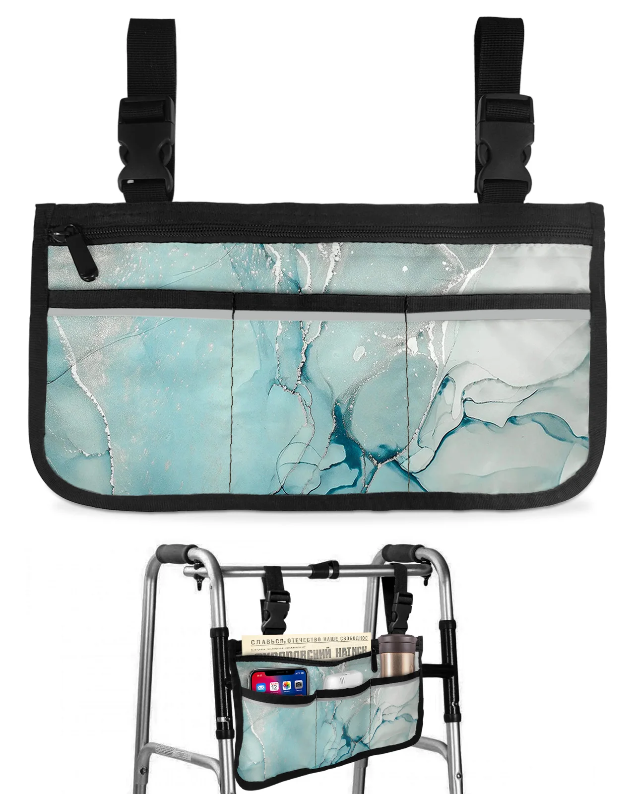 

Сумка для инвалидной коляски с мраморной текстурой и карманами