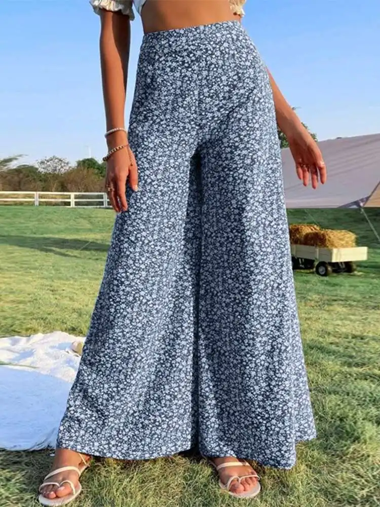 

Fashion Printed Pants Women Wide Leg Trousers ZANZEA 2022 Casual Holiday Zipper Long Pantalon Palazzo Female Floral Turnip