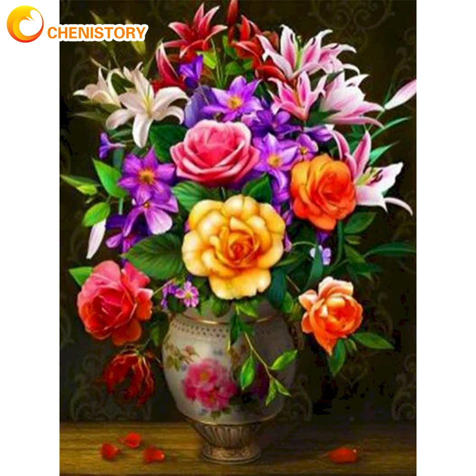 

CHENISTORY 5D Diamond Embroidery Sale Flower Diamond Painting Vase Picture Of Rhinestones Diamond Mosaic Cross Stitch Diamond Ki