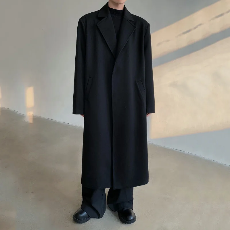 FEWQ свободное пальто без пуговиц средней длины мужская ветровка 2024 однотонный