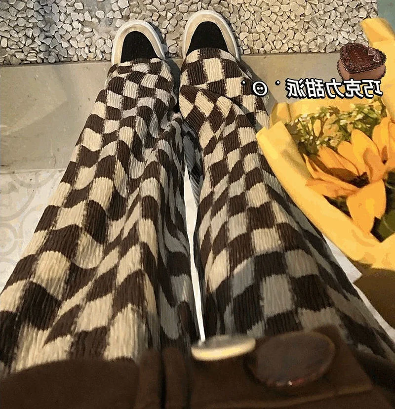 Женские вельветовые брюки Awen свободные клетчатые в Корейском стиле мягкие