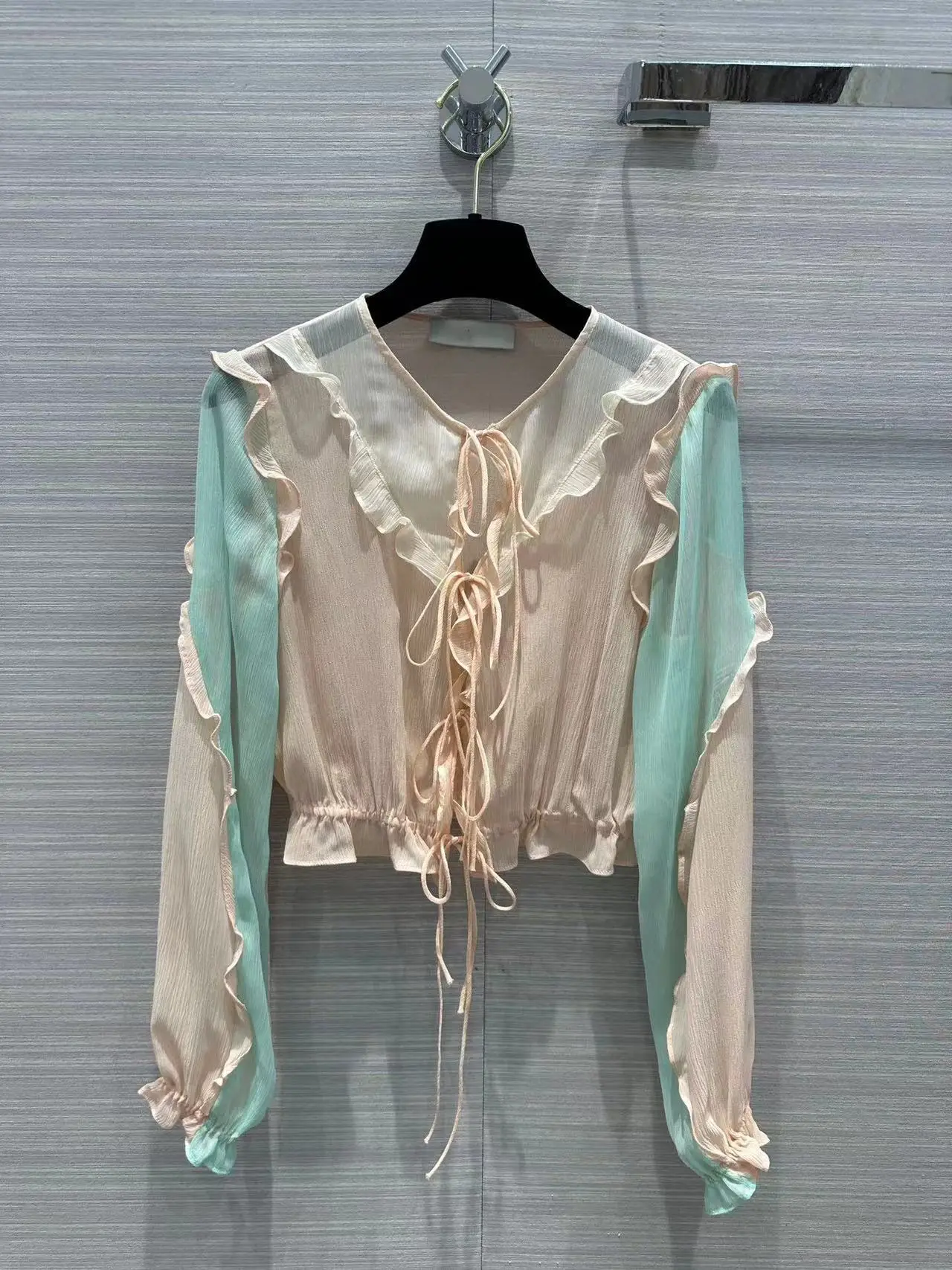 

Fyion High Quality Women's Top Fashion Runway Color Patchwork Blouse Long Sleeves Vacation Summer 2023 New Silk Blouse