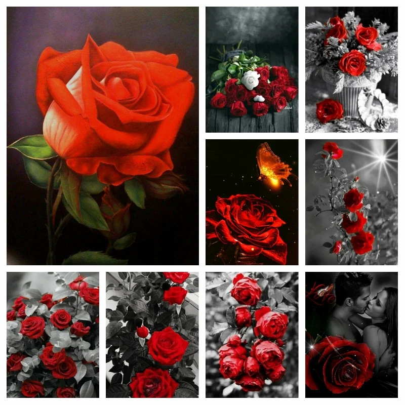 5D Diamond Painting Flower Full Round/Square Diamond Inlaid Rose Resin Embroidery DIY Rhinestone Mosaic Picture Home Decor Gift