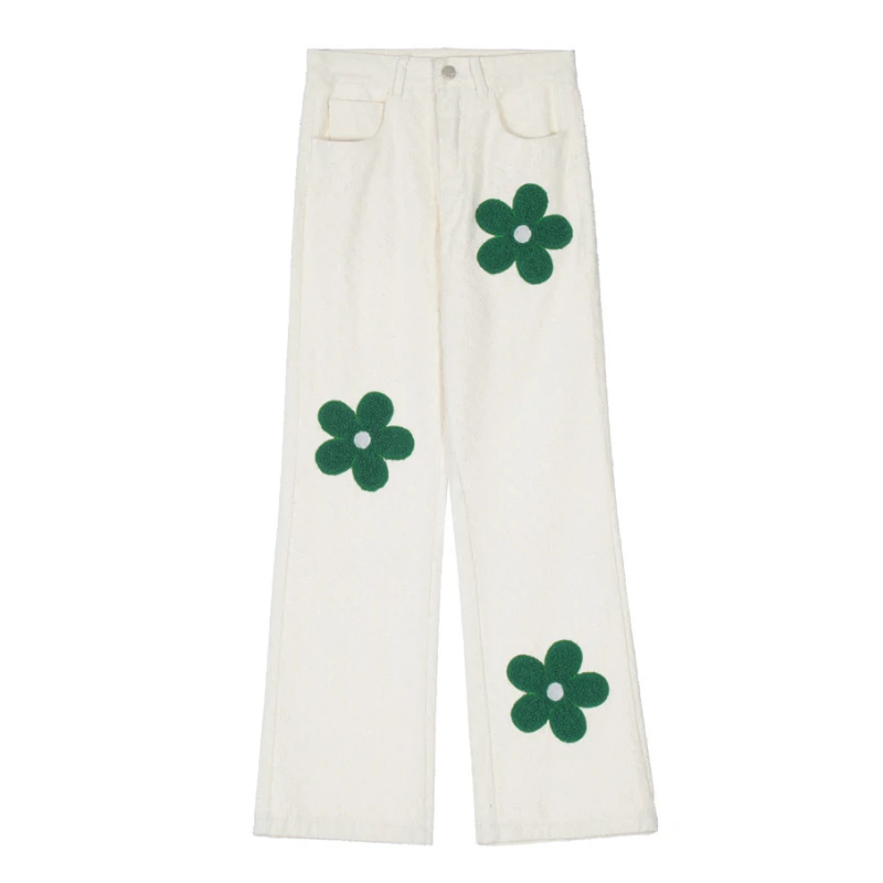 

HOUZHOU Embroidery Pants Men Y2K Vintage Graphic Straight Pants for Men Black White Streetwear Japanese Casual Loose Retro