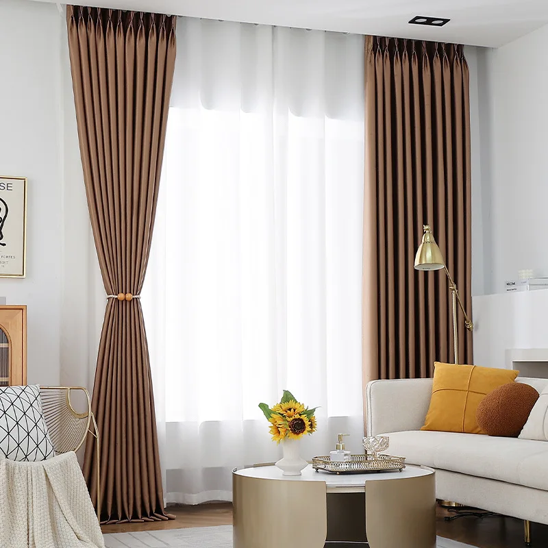 

European-style bedroom bay window color matching curtains sunscreen full shading shade insulation fabric cream color yy
