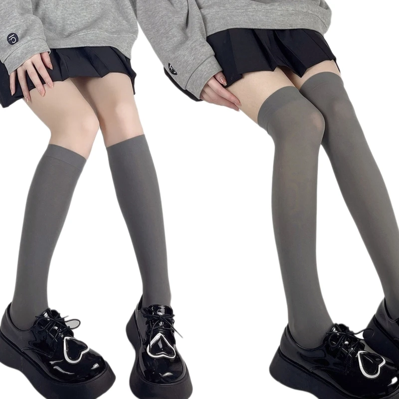 

Japanese Preppy Style Women Girls Calf Socks Harajuku Lolita Opaque Solid Color Light Gray Student Over Knee High Tube P8DB