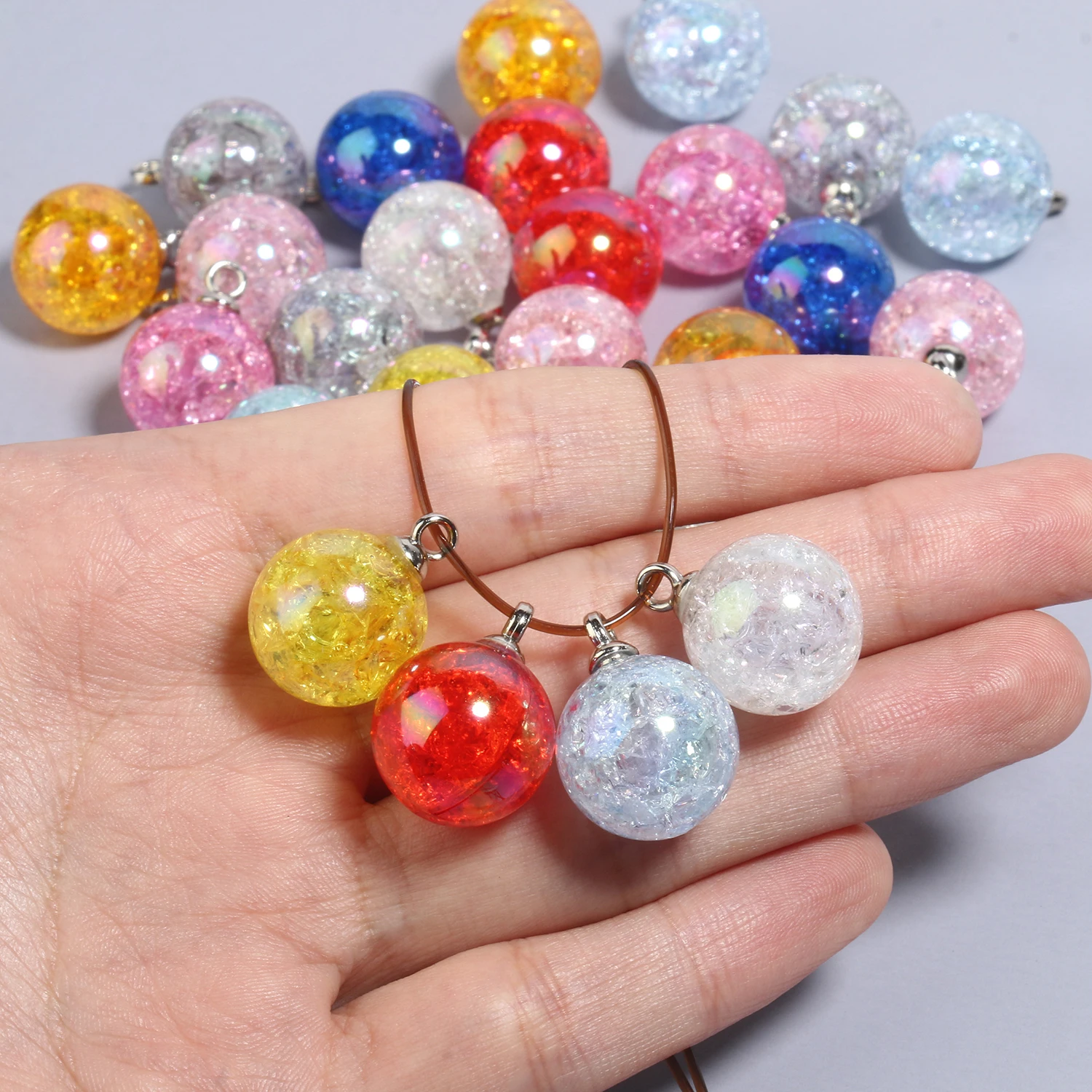 

10pcs Acrylic Cracked Crystal Round Charms AB Multicolor Ball Pendant for Jewelry Making DIY Keychain Necklaces Earrings 20x15mm