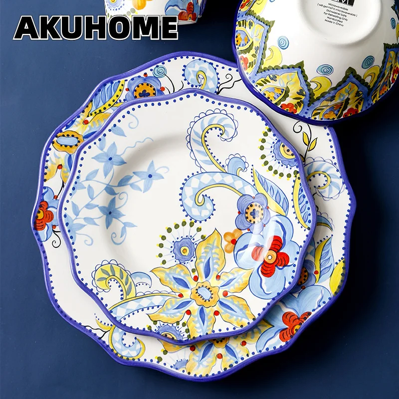 

Ceramic Plate Nordic Dish Plate Irregular Household Steak Plate Fruit Plate Hand-painted Creative Dinner Plate