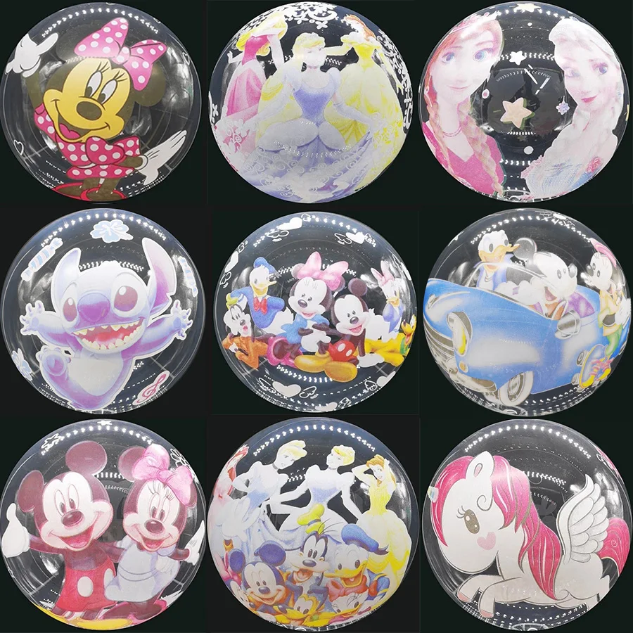 

1pcs 20inch Disney Transparent Bobo Balloon Disney Princess Mickey Minnie Frozen Printing Balloon For Kids Birthday Party Decor