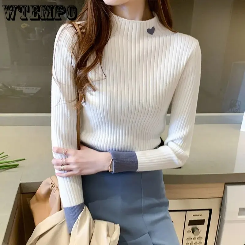 

Свитер WTEMPO, женская нижняя рубашка с высоким воротником, вязаная одежда, женский осенне-зимний облегающий Вязаный топ с длинными рукавами в ...