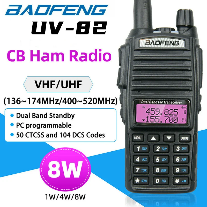 

BaoFeng UV-82 Real 8W Portable 100% Original Walkie Talkie Transceiver 10KM Dual PTT Band VHF UHF Amateur Two-Way Ham Radios