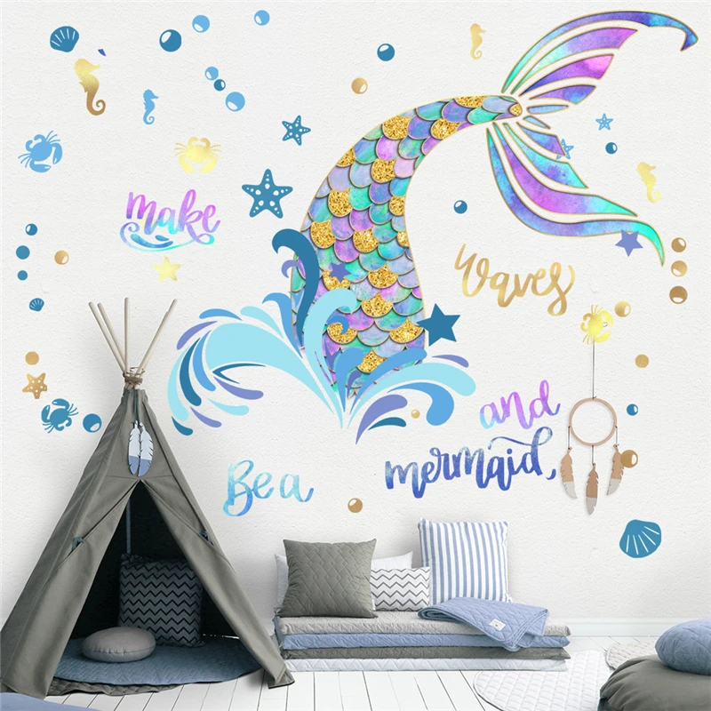 

Mermaid bubble wall stickers decal living room bedroom children's room decoration painting 40x90cm