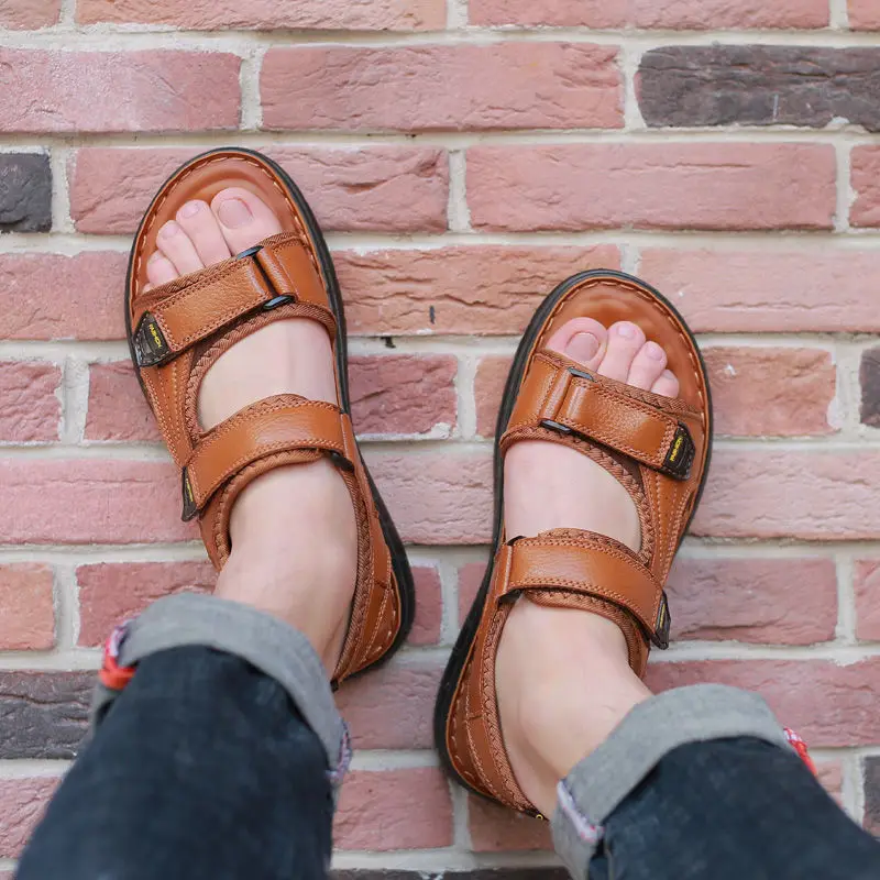 Мужская обувь открытые мягкие пляжные походные туфли с запахом на щиколотке