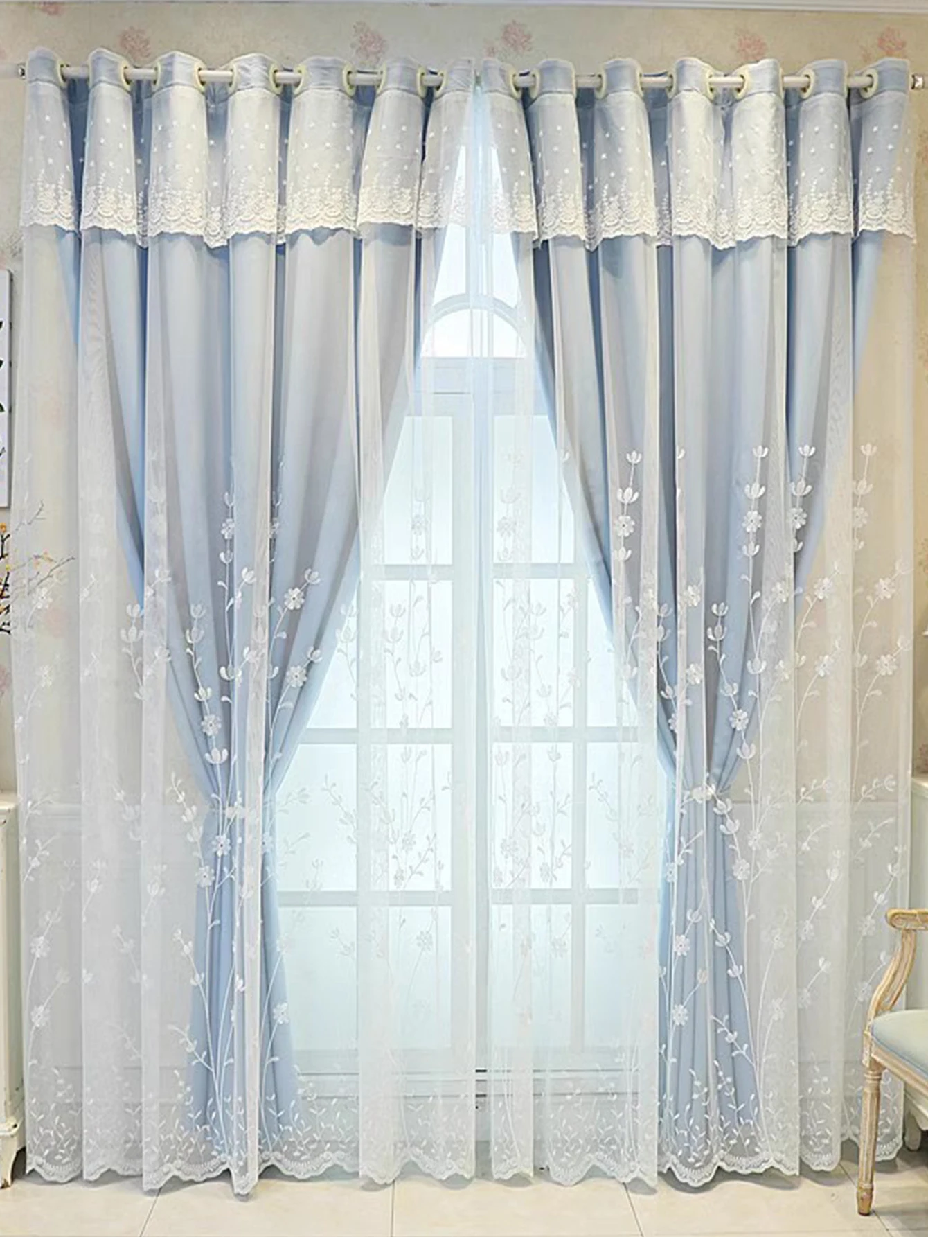 Занавески Из марлевой ткани встроенные двухслойные занавески с вышивкой для