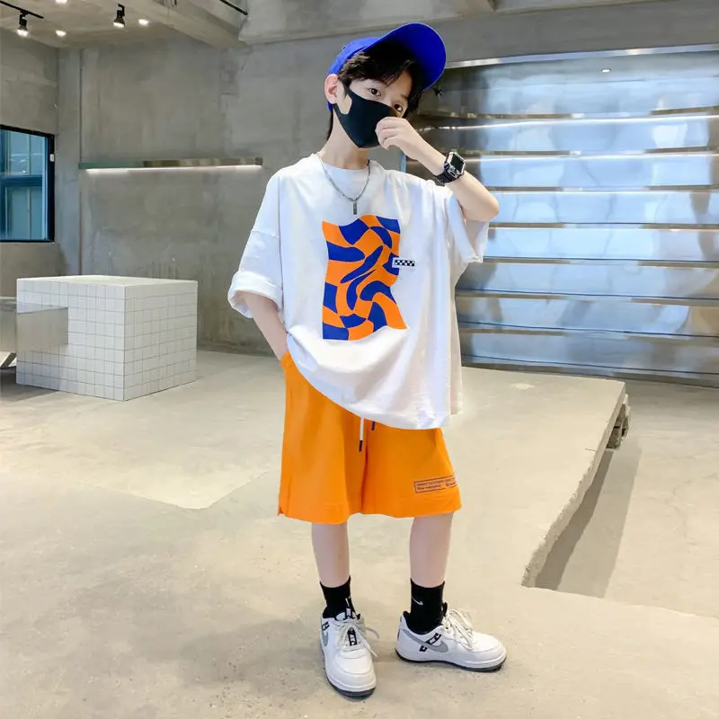 

Boys Short-sleeve Sets Two-piece Handsome T-shit+short Style Clothes Boy Korean Tracksuits Kids New Summer Suits Baby 2023
