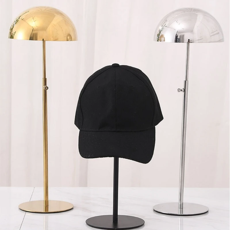 Lifting Round Bottom Hat Rack Helmet Rack Hat Holder Metal Dome Shape Display Rack Stainless Steel Exhibition Shelf