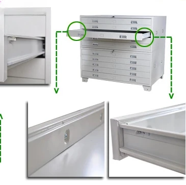 Плоский шкаф для файлов рисования бумаги Горизонтальный Шкаф карточек стальной