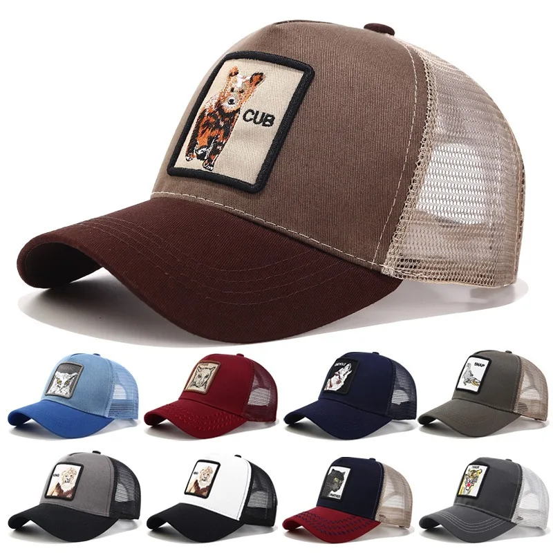 

Бейсболка с вышивкой животных, мужская Кепка-бейсболка, уличная одежда в стиле хип-хоп, дышащая сетчатая Кепка-тракер, козырек для женщин, ле...